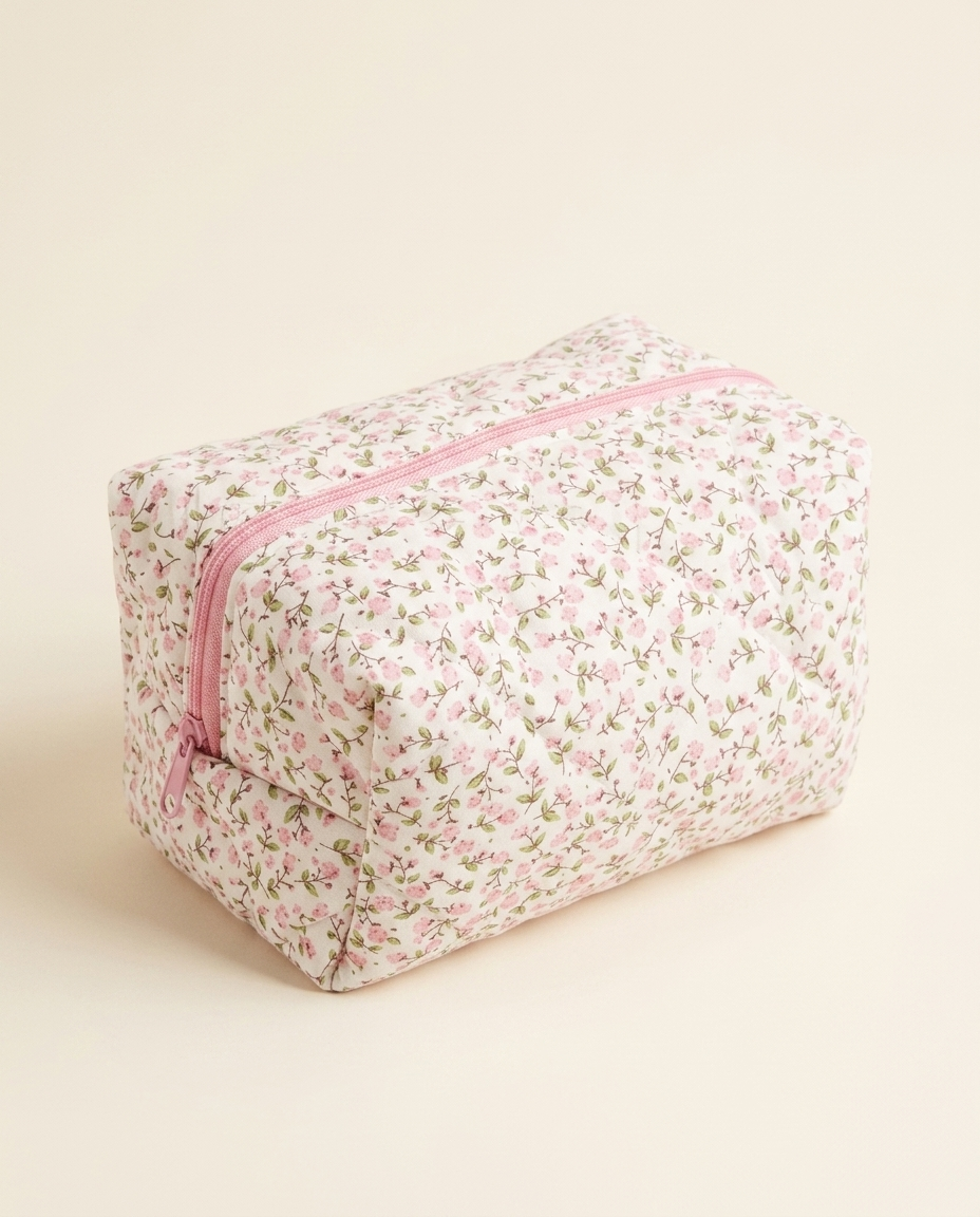Pouchéa pink floral quilted makeup bag