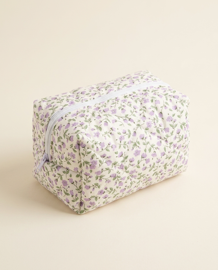 Pouchéa purple floral quilted makeup bag