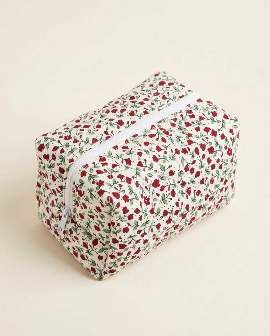 Pouchéa red floral quilted makeup bag