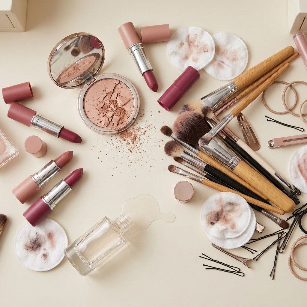 Cosmetics scattered and disorganized